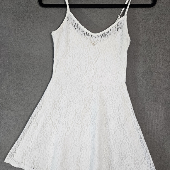 Hollister Womens Small Mini Dress White Floral Lace Sleeveless Coquette Vneck - Picture 1 of 9